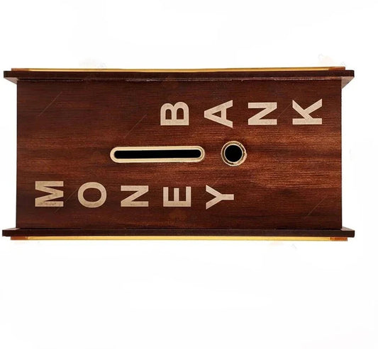Premium Wooden 1 Lakh Money Saving Box with Gold Frame – Stylish Indian Currency Tracker Bank